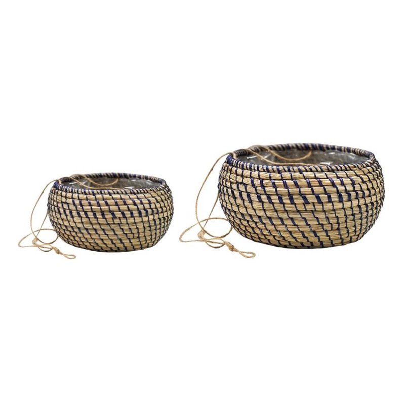 Hanging Seagrass Navy Basket|Small 14cm|Large 16cm