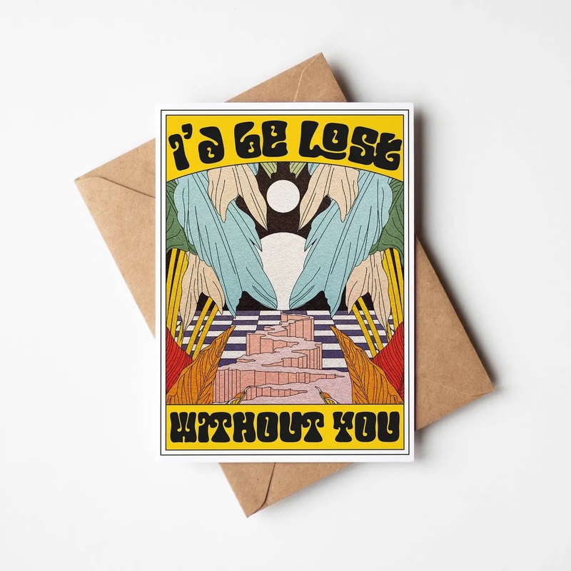 Lost Without You Retro Botanical Palm Tree Greetings Card