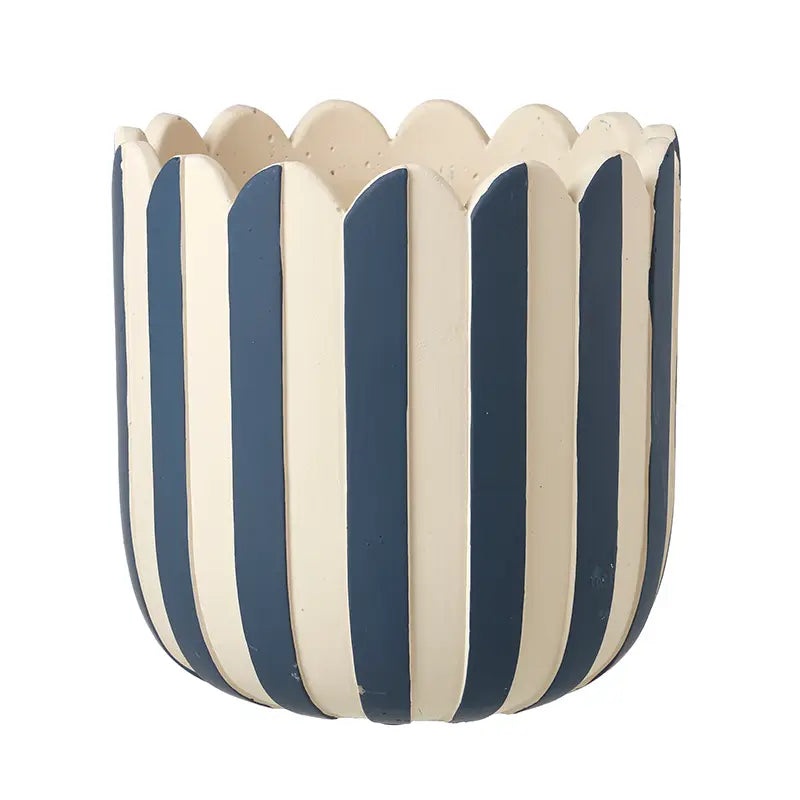 Blue Scalloped Striped Planter