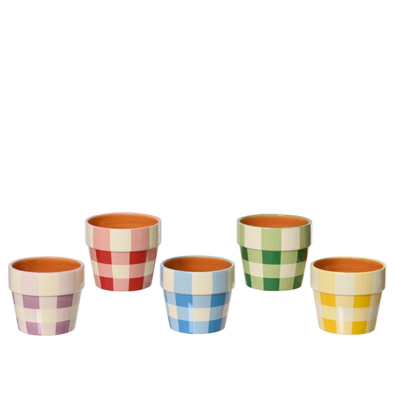Checkerboard pot|Blue|Green|Purple|Red|Yellow