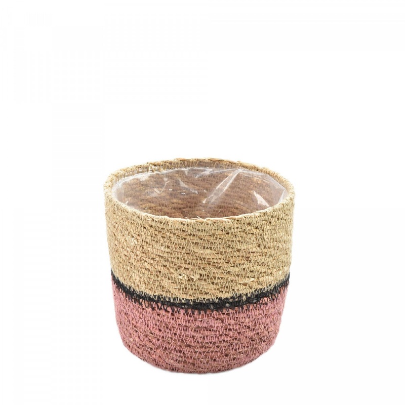 Pien Pot D12.5 x H12cm  Natural & Pink Basket Pot