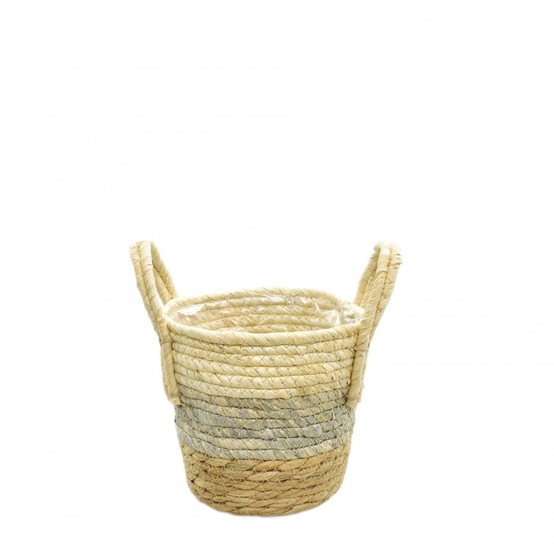 Pippa Basket Pot D14 x H13.5cm  Natural Woven with Handles