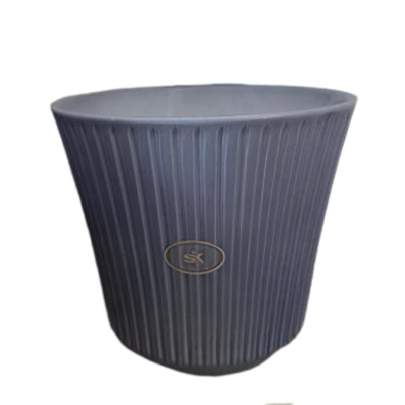 Ribbed Ceramic Pot  Dusky Blue
