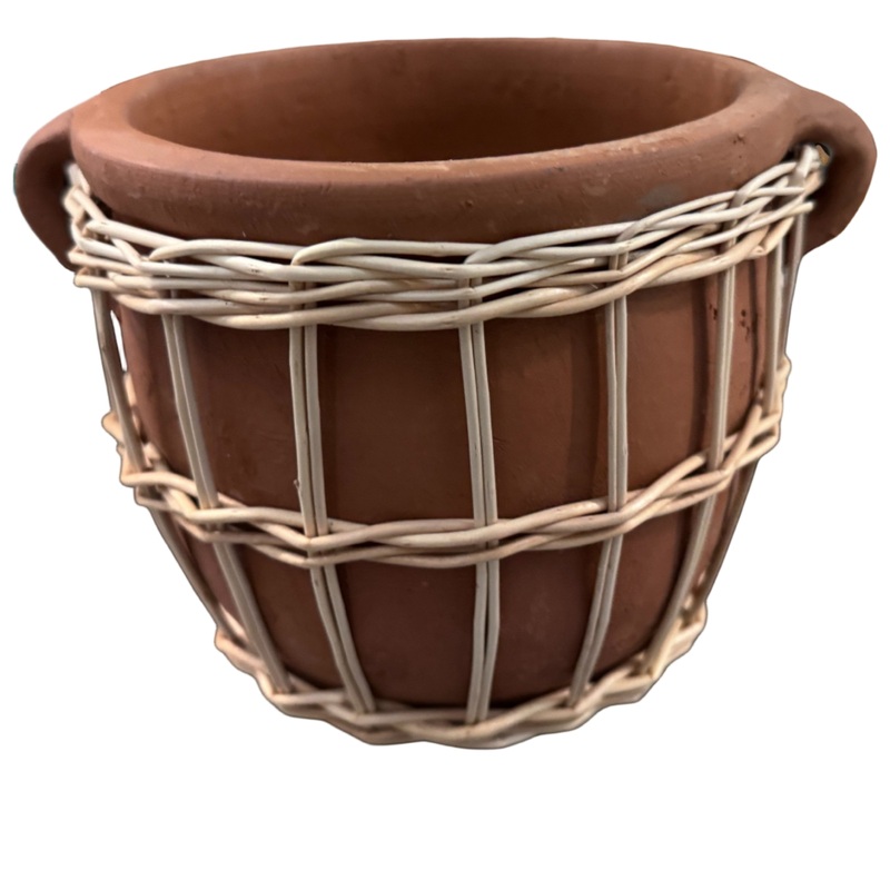 Terracotta & Willow Woven Bowl Pot  21cm