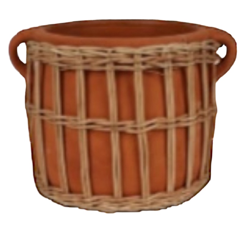 Terracotta & Willow Woven Pot with Handles  23cm