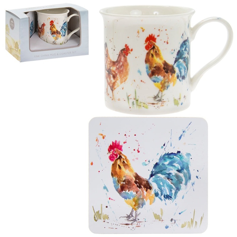 Country Life Cockerel Mug & Coaster Set