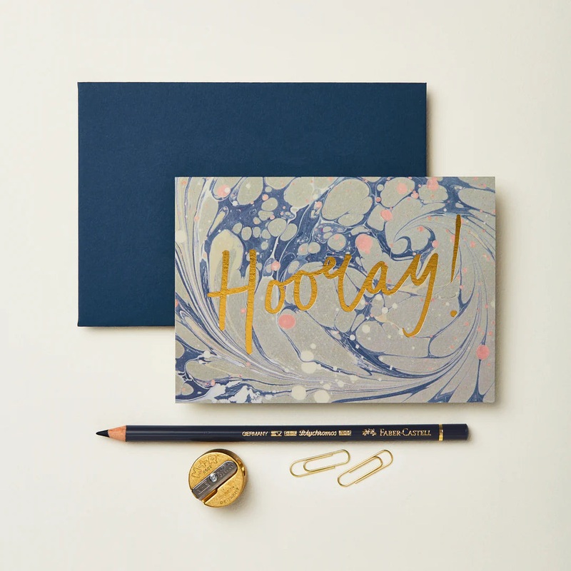 Blue Marbled Hooray! Congratulations Card