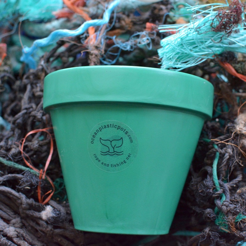 Ocean Plastic Pot & Saucer in Dark Green – 13cm