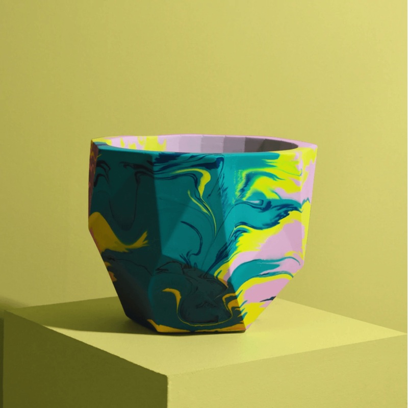 Emerald Green & Yellow Geometrical Plant Pot – Large