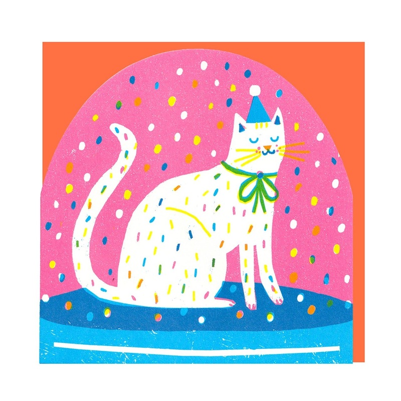 Party Cat Large Snowglobe Greetings Card