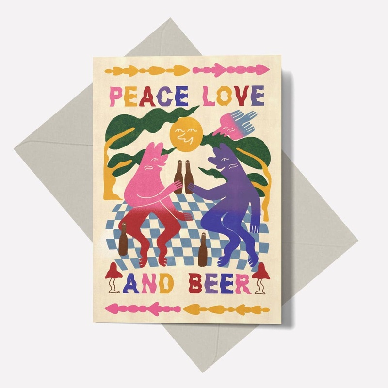 Peace, Love & Beer Greetings Card