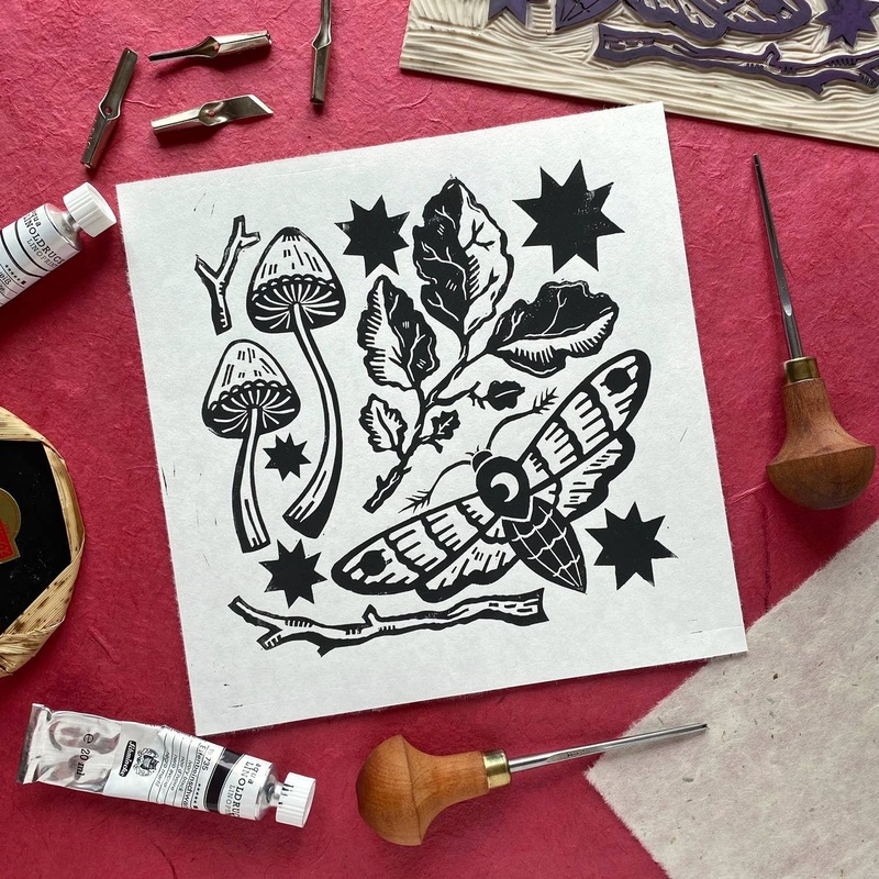 Autumn Things Original Lino Cut Print