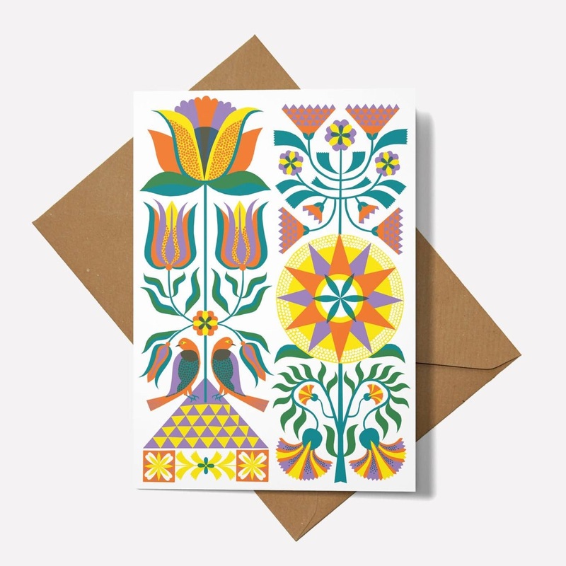 Fraktur Floral Greetings Card