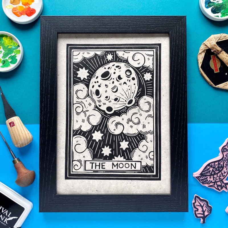 Full Moon Original Lino Cut Print