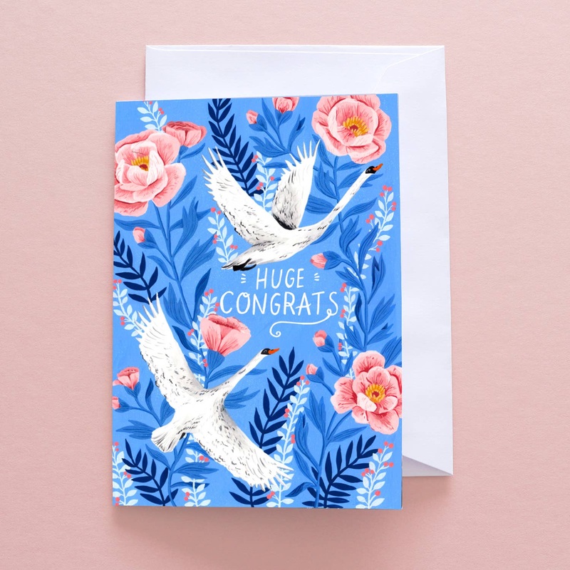 Huge Congrats Swans Greetings Card