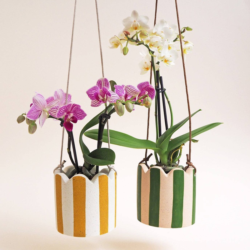 Cobalt Blue and White Stripy Hanging Pot