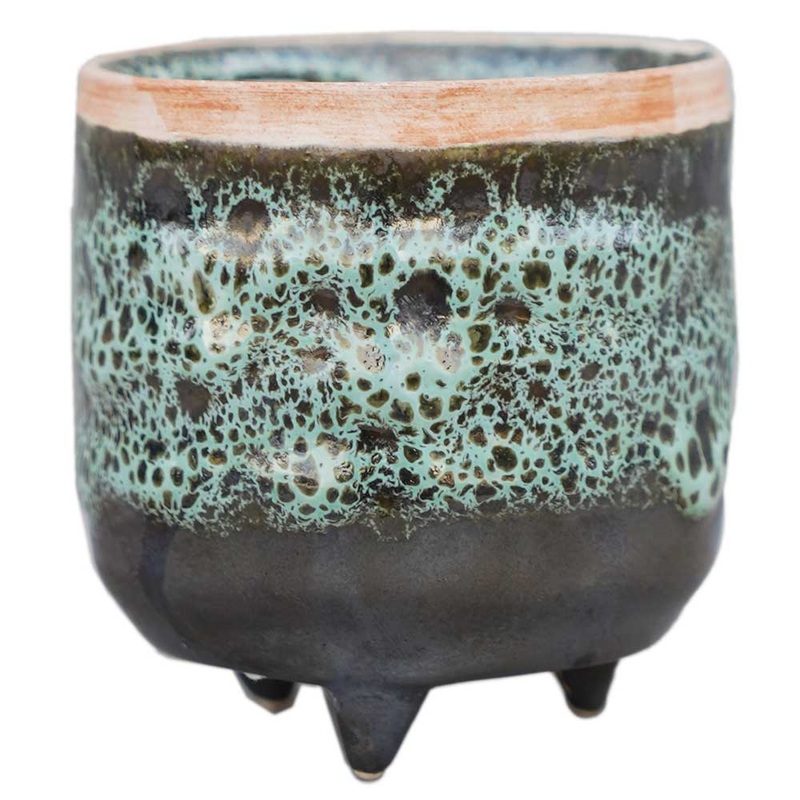 Emerald Green Reactive Glaze Planter with Feet