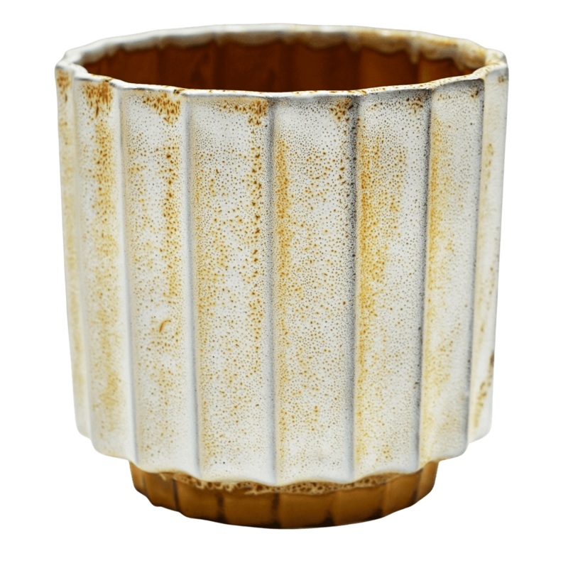 Lugano Mustard & Cream Scalloped Reactive Planter