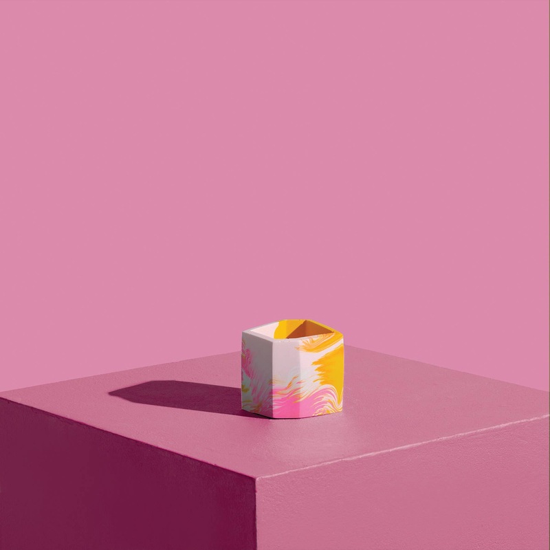 Mustard & Pink Mini Indoor Jesmonite Plant Pot or Desk Tidy