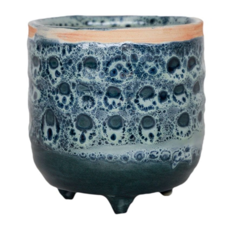 Sapphire Blue Reactive Glaze Planter with Feet