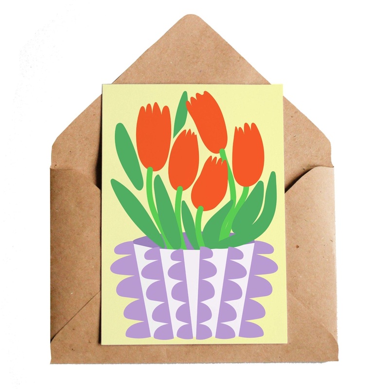 Vase of Tulips Greetings Card