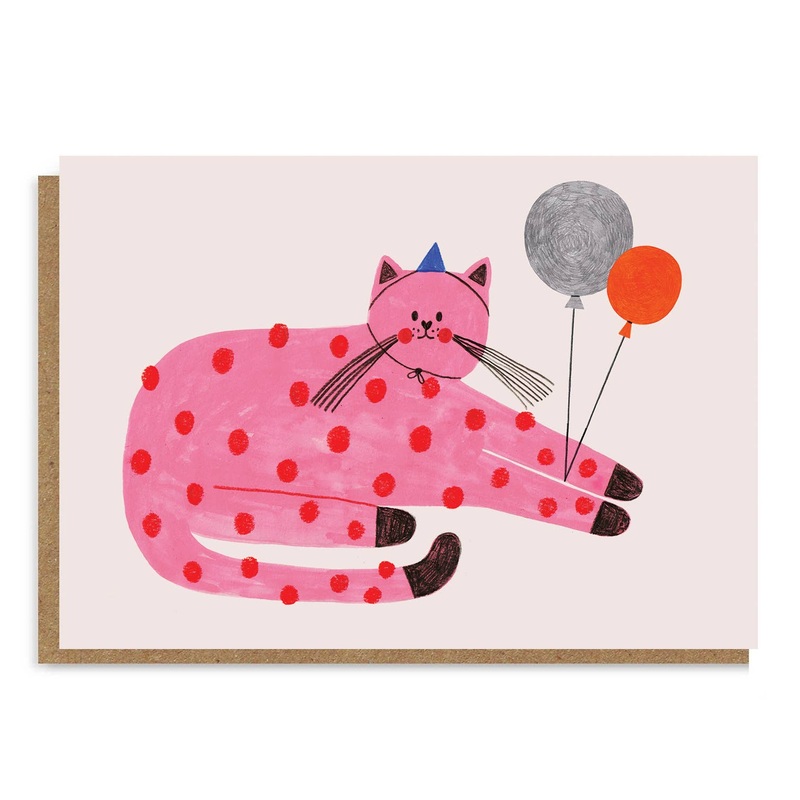 Pink Cat Greetings Card