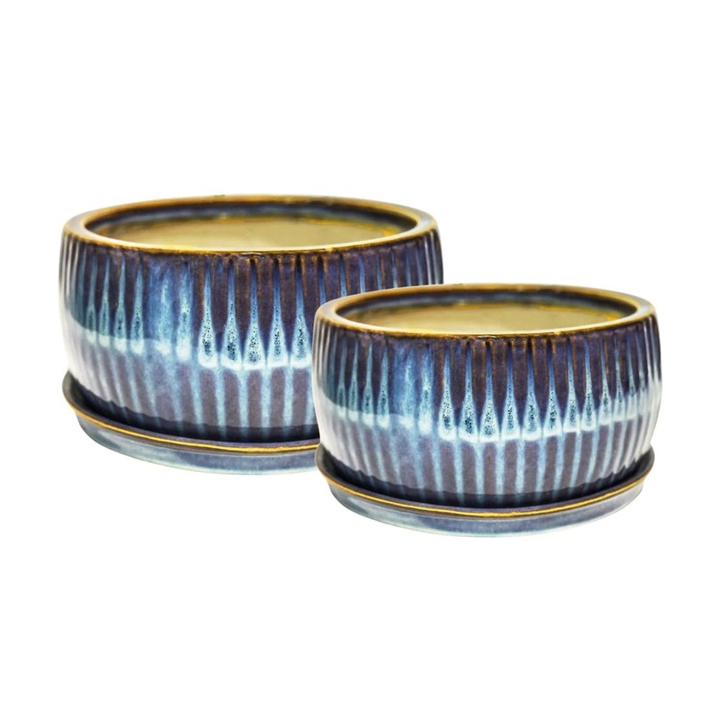Sapphire Round Reactive Glaze Bonsai Planter