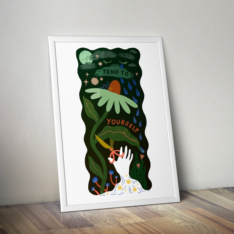 Tend to Yourself Print, Mindful Wellbeing Self Care Wall Art