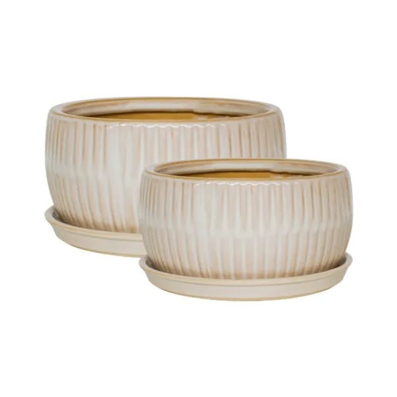 White Round Reactive Glaze Bonsai Planter