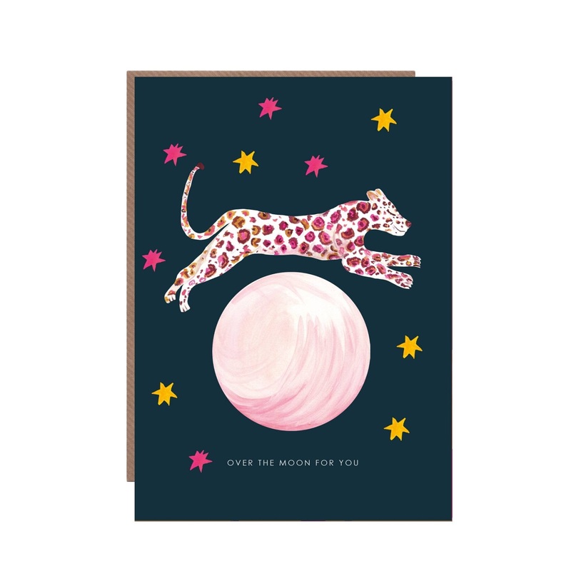 Leopard Over The Moon Greetings Card