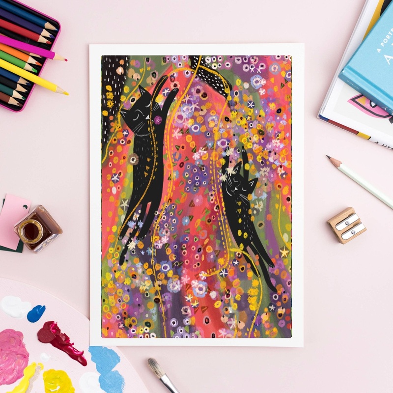 Niaski Water Cats Art Print  Inspired by Gustav Klimt