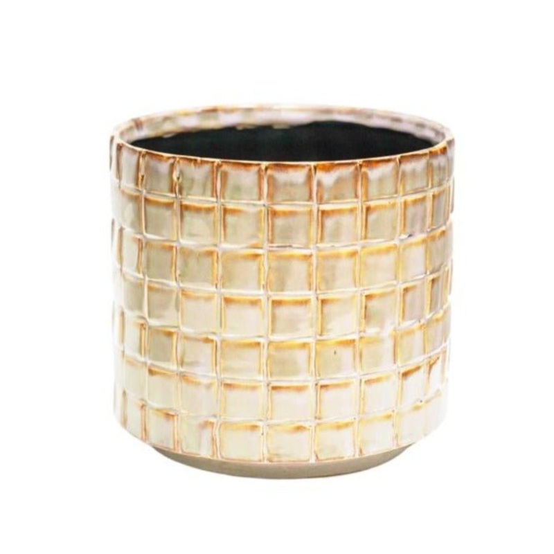 Tarah Textured Ivory White Glazed Planter