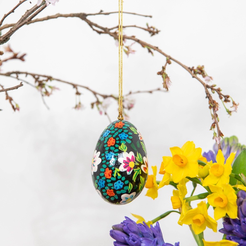 Black and Brights Egg Wooden Egg Decoration [Hand Painted]
