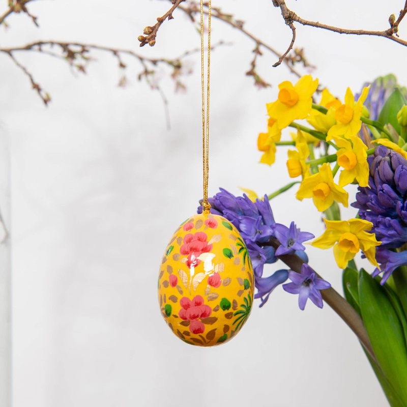 Golden Yellow Wooden Egg Decoration [Hand Painted]