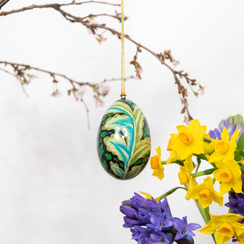 Leafy Green Wooden Egg Decoration [Hand Painted]