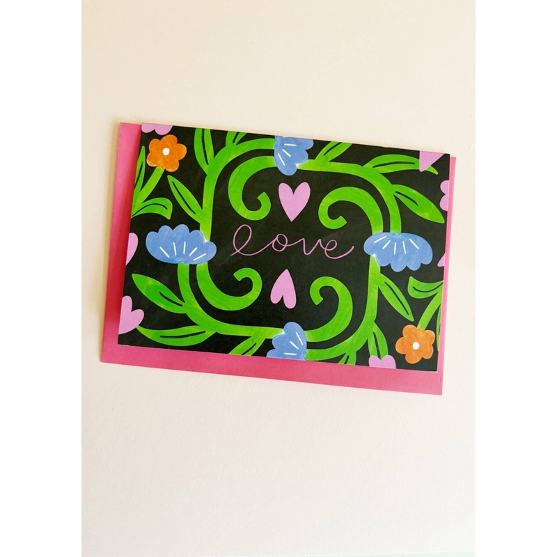 Love Vine Print Dark Eco Greetings Card