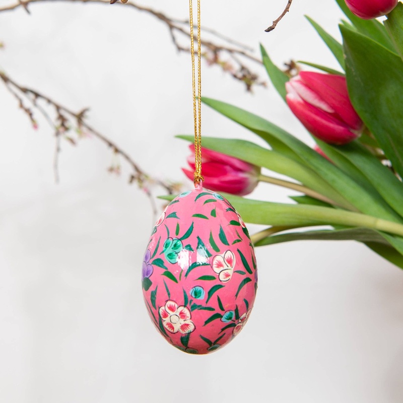 Pink Floral Wooden Egg Decoration [Hand Painted]