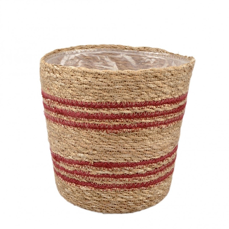 Red Stripe Basket Planter|20cm