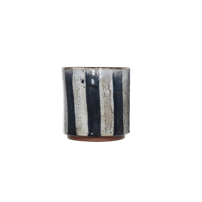 Beja Straight Glazed Ceramic Planter in Blue Stripe