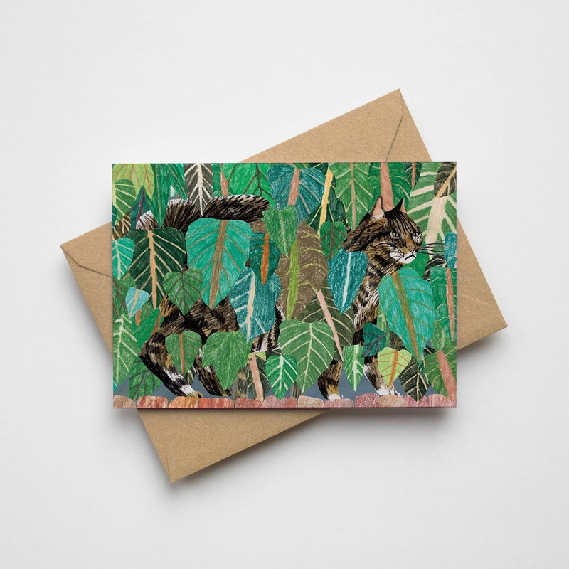 Cat in Leaves Greetings Card