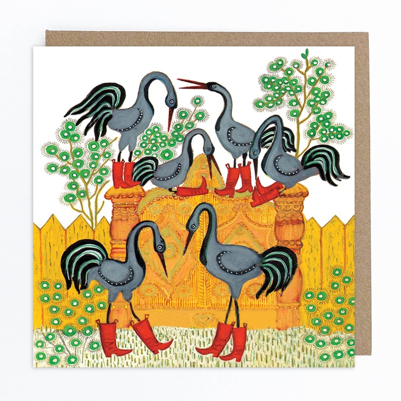 Crane Birds in Boots Greetings Card