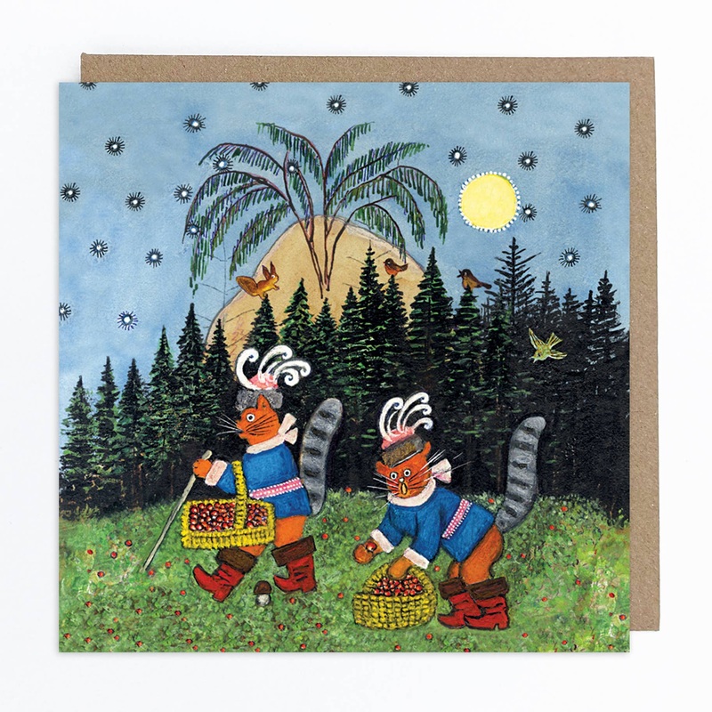 Ginger Cats Picking Berries Greetings Card