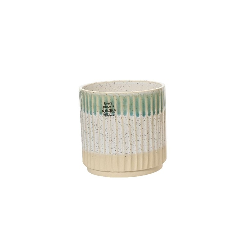 Loures Striped Reactive Glaze Ceramic Planter in Green