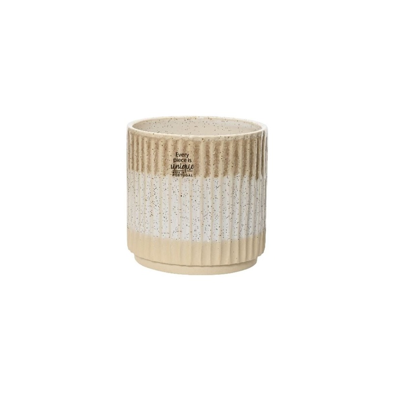Loures Striped Reactive Glaze Ceramic Planter in Taupe