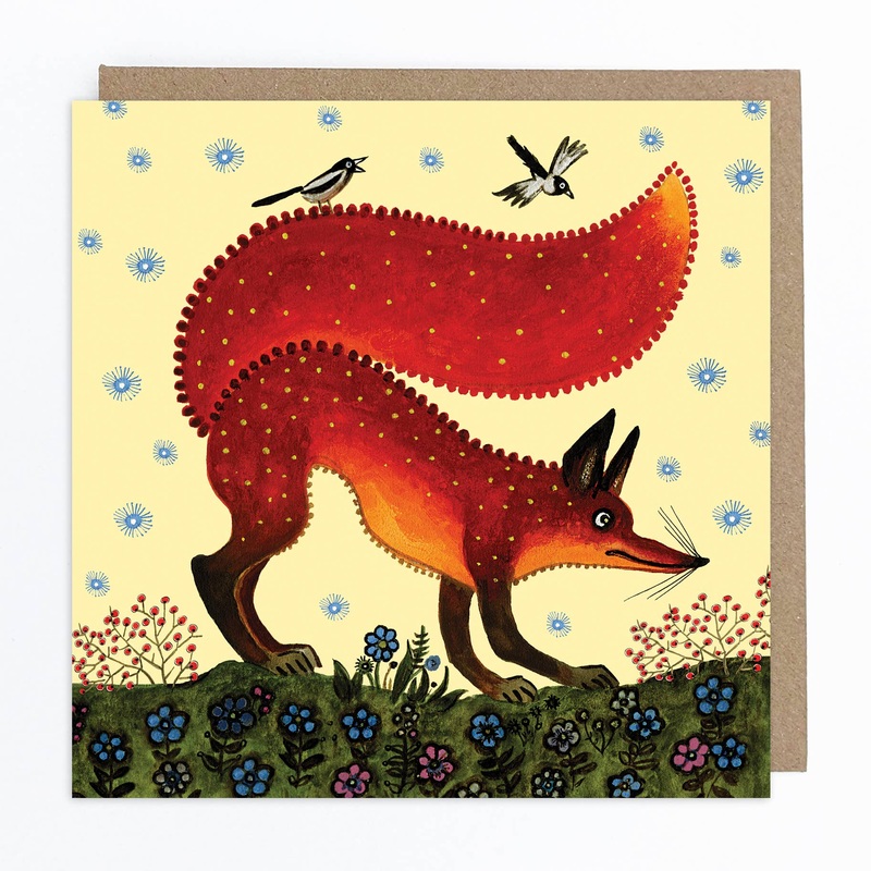 Red Fox on Light Yellow Greetings Card