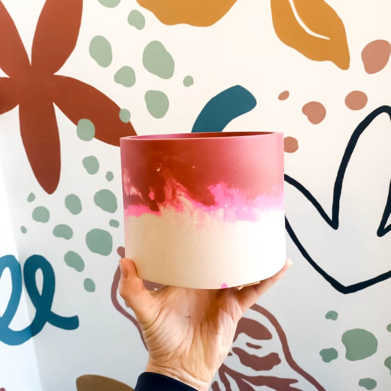 Berry Pink, Bright Pink and Putty Jesmonite Pot