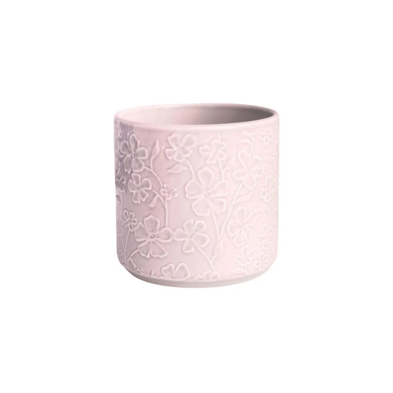 Betsy Embossed Floral Planter in Soft Pink