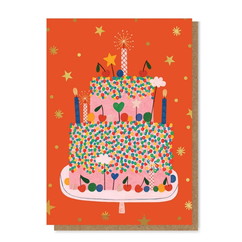 CELEBRATION CAKE gold foil Greetings Card