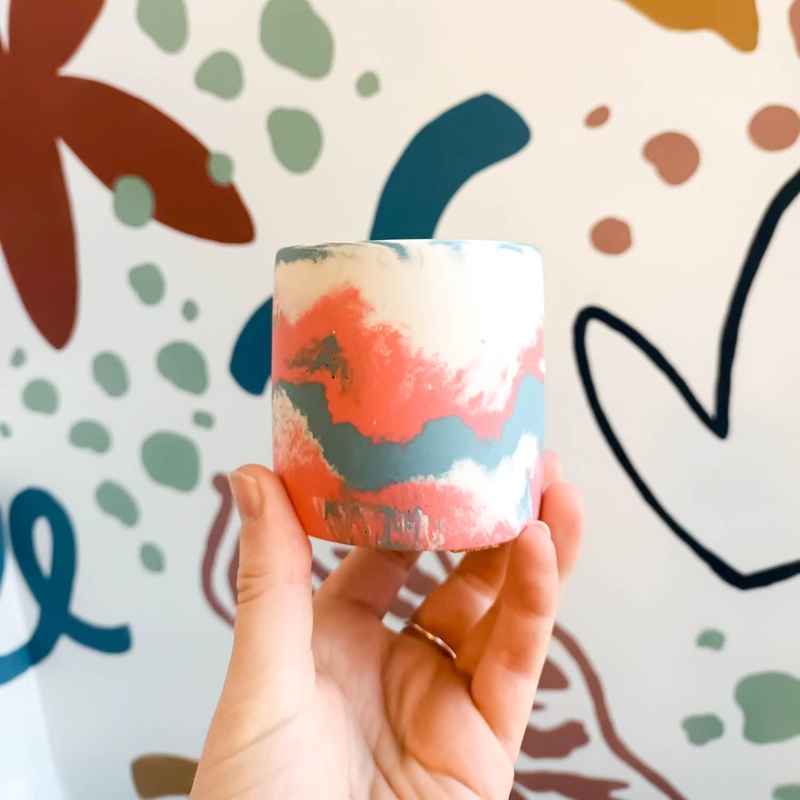 Sky Blue, Coral Pink & Putty Jesmonite Mini Pot