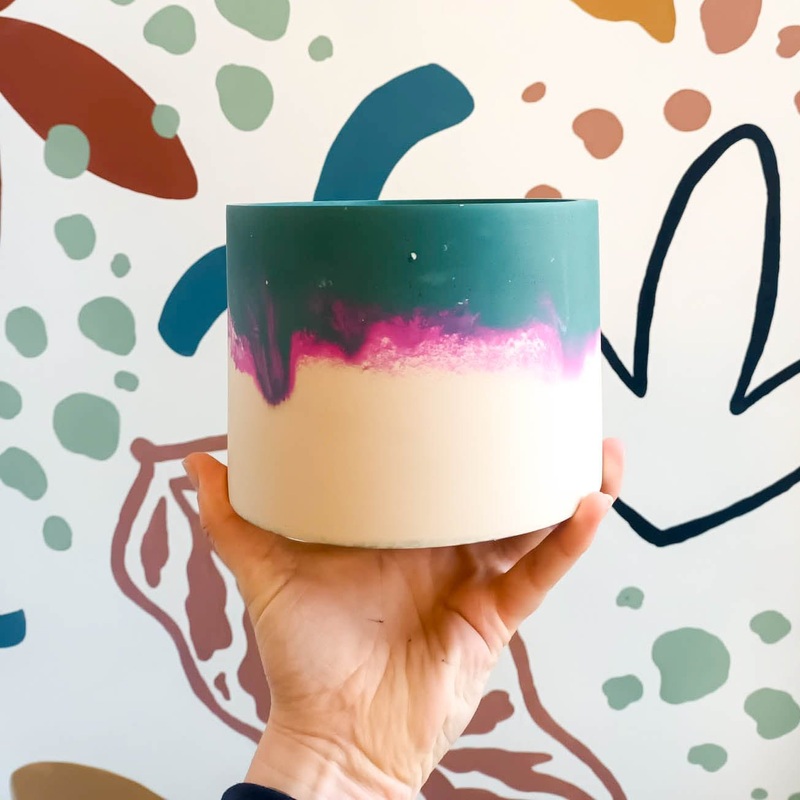 Teal Blue, Fuchsia Pink and Putty Jesmonite Pot